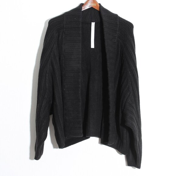 Lululemon Twin Rib Sweater Wrap Cardigan Black Chunky Knit Wool Size XL / XXL - Picture 2 of 16